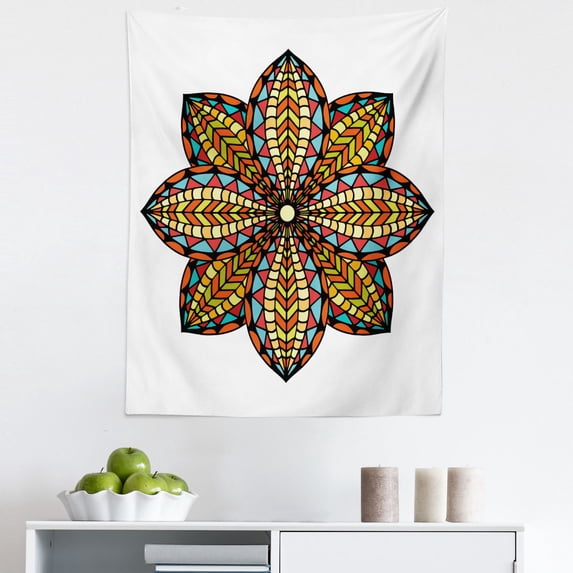 Mandala Tapestry, Floral Motif Geometric Colorful Petals Curvy Elliptic Design Traditional Art, Fabric Wall Hanging Decor for Bedroom Living Room Dorm, 5 Sizes, Multicolor, by Ambesonne