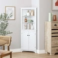 thumbnail image 3 of Spirich Tall Corner Storage Cabinet, Bathroom Floor Storage Cabinet with Doors and Adjustable Shelves, Freestanding Tall Cabinet Organizer for Bathroom, Kitchen, Living Room or Bedroom, White, 3 of 6