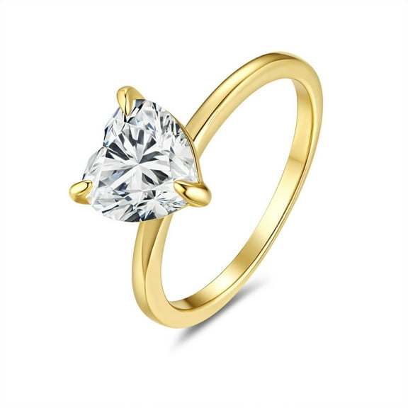 2 Carat Gold Moissanite Ring D Color VVS1 Solitaire Engagement Ring 925 Sterling Silver Heart Diamond Rings for Women Size 5-9