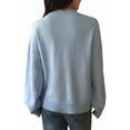thumbnail image 3 of Suéter Informal Cómodo de Color Liso con Cuello en V, Larga y Punto Acanalado Suave para Mujer. Azul XL, 3 of 7