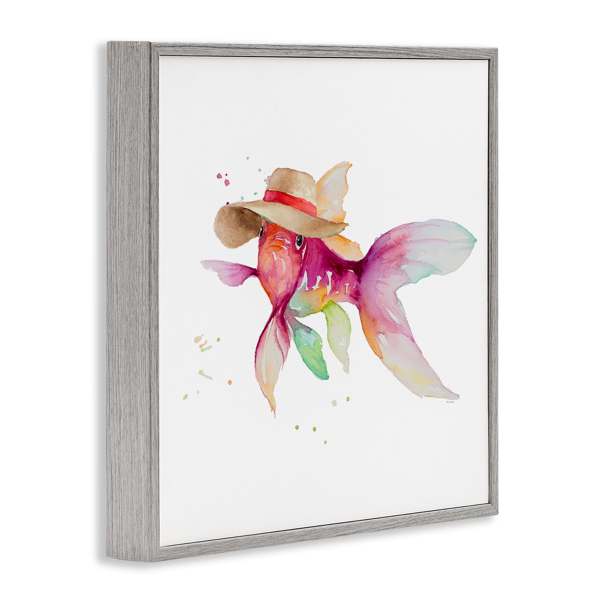 Stupell Industries Beach Fish Watercolor Novelty Painting Gray Framed Art Print Wall Art, 12 x 12