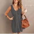 thumbnail image 4 of BLVB Sundresses for Women Sleeveless V Neck Button down Tank Dress Casual Loose Summer Beach Dress, 4 of 7