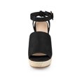 thumbnail image 6 of BLISSFUL STEP Women's Slingback Open Toe Buckle Espadrille Wedge Heel Sandals Black 7, 6 of 8