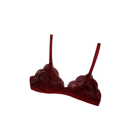 

EYIIYE Women Solid Color Hollow Out Deep V-neck Bra Lace Hem Underwear