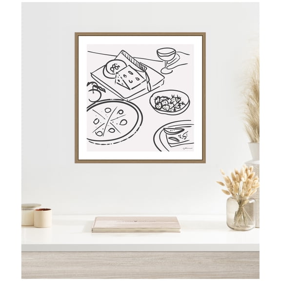 Kate and Laurel Framed Canvas Wall Art Print Dinner Club by Gabrielly Guedes, 22 x 22 Sylvie Dark Gold Frame, Modern Contemporary, Cuisine Art for Wall Decor