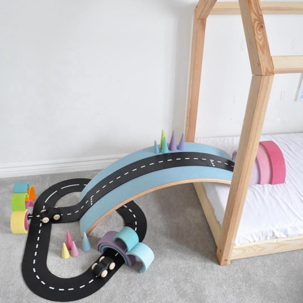 Flexible Rubber Road Puzzle Track Pieces,Waterproof Modular Puzzle Car Highway Tracks,Gift for Indoor