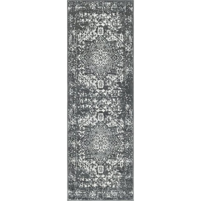 Unique Loom Richmond Medallion Border Rug 2' x 6' Runner Dark Gray/Ivory