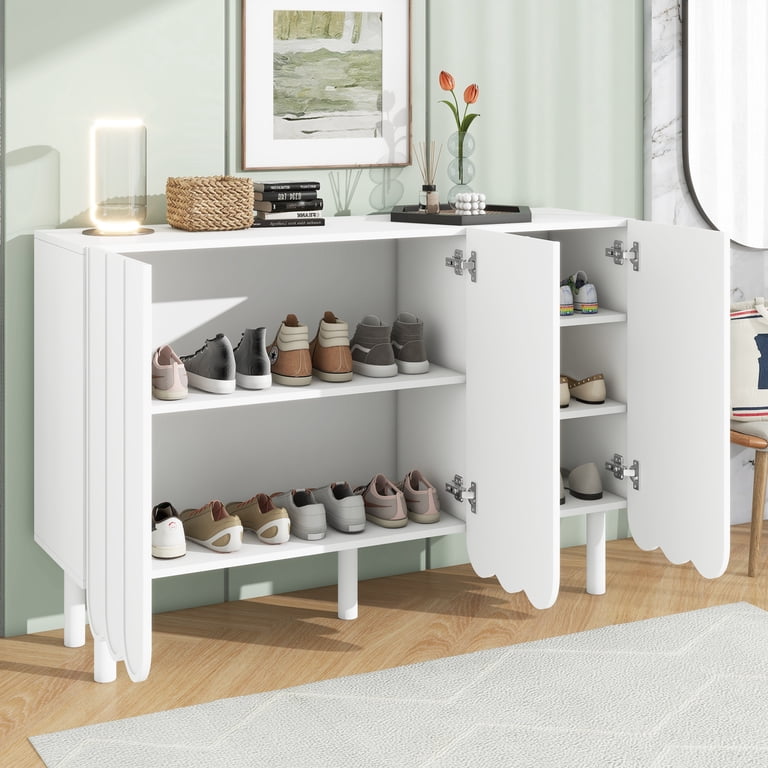 Lunale Modern Minimalist Shoe Storage Cabinet - 3 Wave Doors