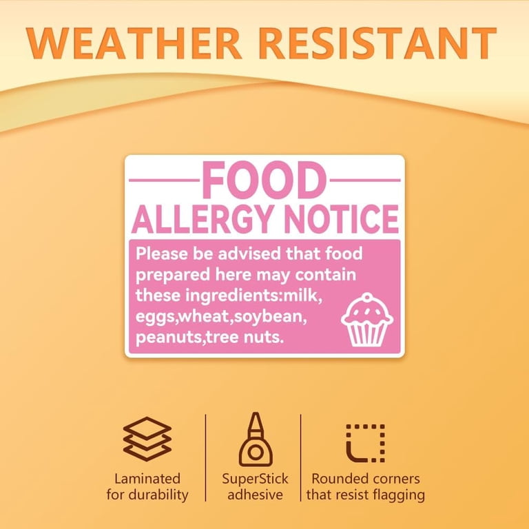 10Pcs Food Allergy Warning Label Decal Sticker PVC Pink Allergy