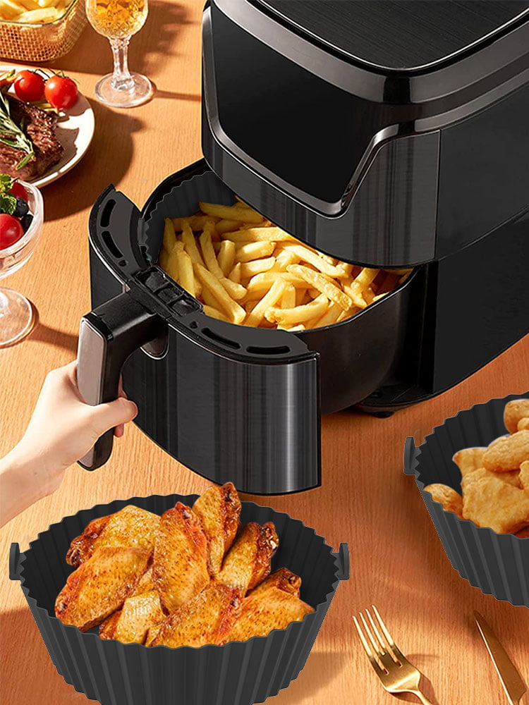 Retrok 2pcs Air Fryer Silicone Pot with Handle Fits 5qt Air Fryers Liner Heat Resistant Air Fryer Silicone Basket Round Baking Pan Air Fryer