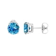 thumbnail image 2 of Bonjour Jewelers 18k White Gold 2 Pair Created Blue Topaz 4mm Round & Princess Cut Stud Earrings Plated, 2 of 3