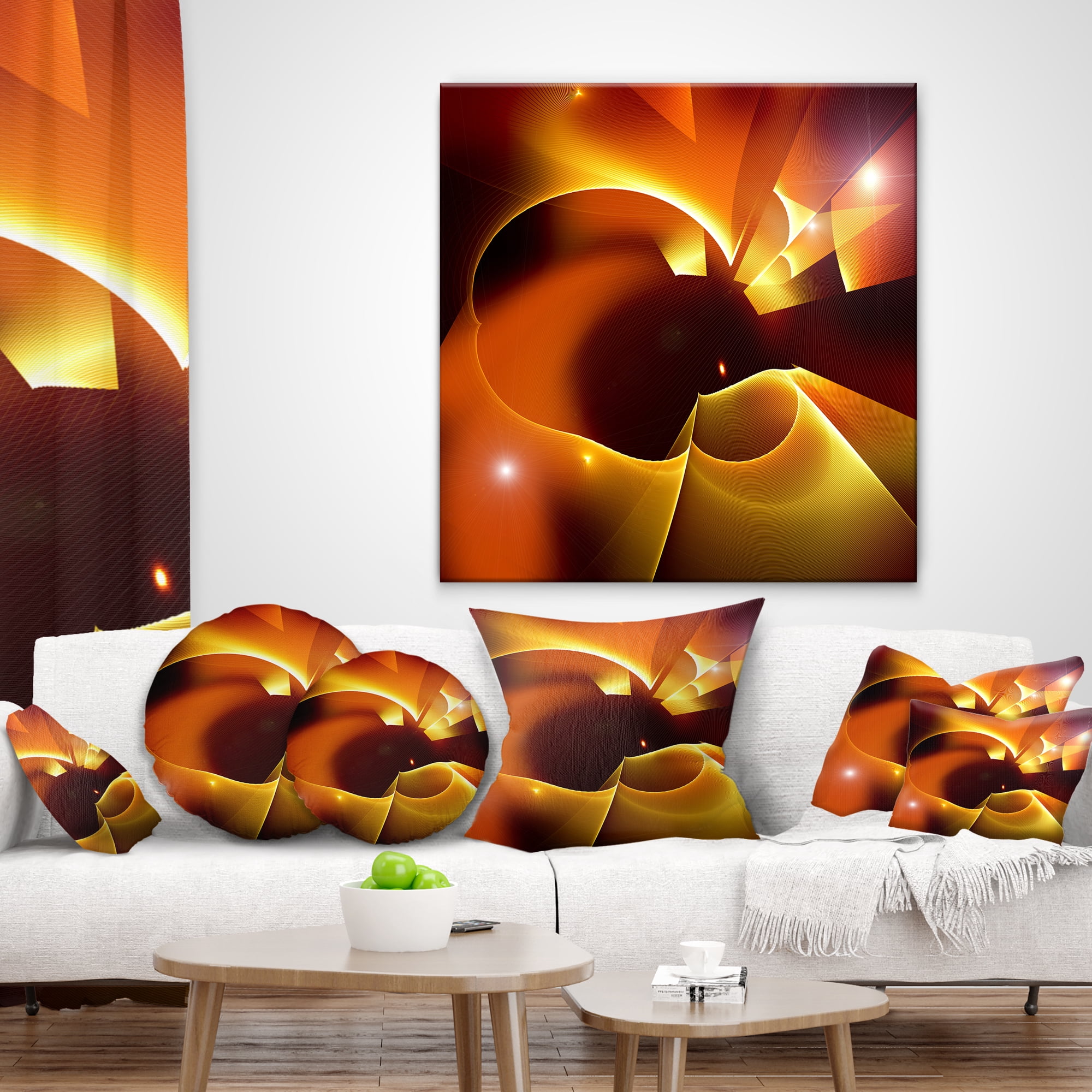 Designart Warm Yellow Red Fractal Design - Abstract Throw Pillow - 16x16