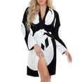thumbnail image 5 of Dog Paws Hand Drawn Night Robe Long Sleeve V Neck Robe With Belt Women's Sleepwear Dresses, 5 of 9