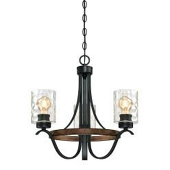 Westinghouse 6331800 Barnwell Three-Light Indoor Chandelier, Textured Iron and Barnwood Finish with Clear Hammered Glass