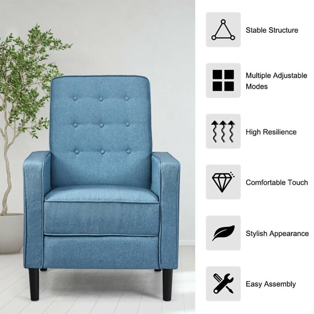 Finihen Accent Chair, Push Back Recliner Arm Chair, Mid-Century Push Back Recliner Chair, for Living Room, Office, Blue