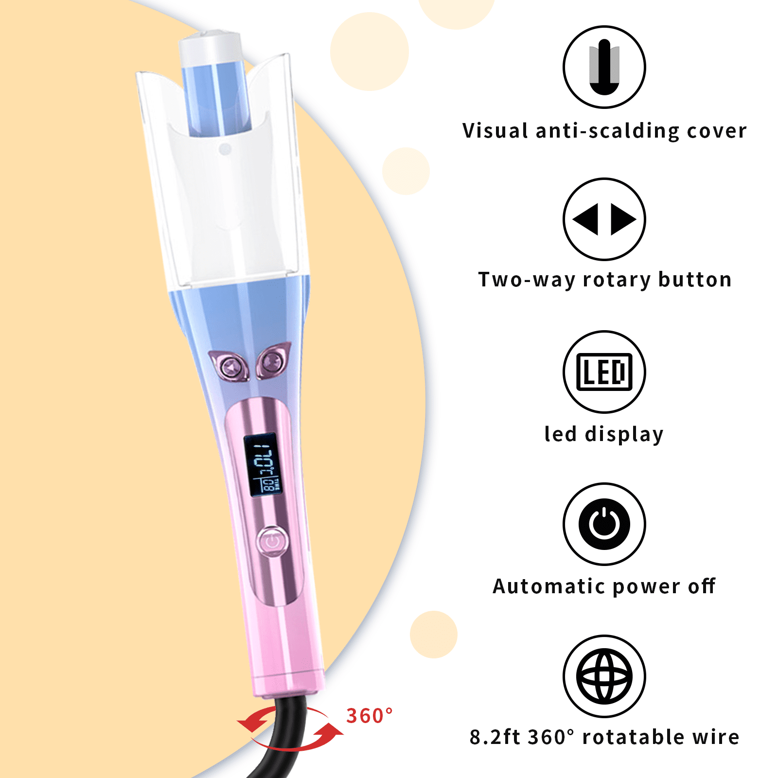 Automatic Hair Curling Wand Set - Gradient Color, Plastic-Ceramic-Metal Build, 13.97X4.72X2.48 Inch, with Comb & 2 Clips