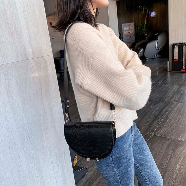 Bolso bandolera de cuero para mujer, bandolera pequeña de viaje con hombro semicircular