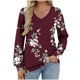 thumbnail image 2 of Heisall Women's Tops Spring Autumn 2025 New Arrival Long Sleeve V-Neck Loose Casual T-shirts with All-over Print Fashion, 2 of 5