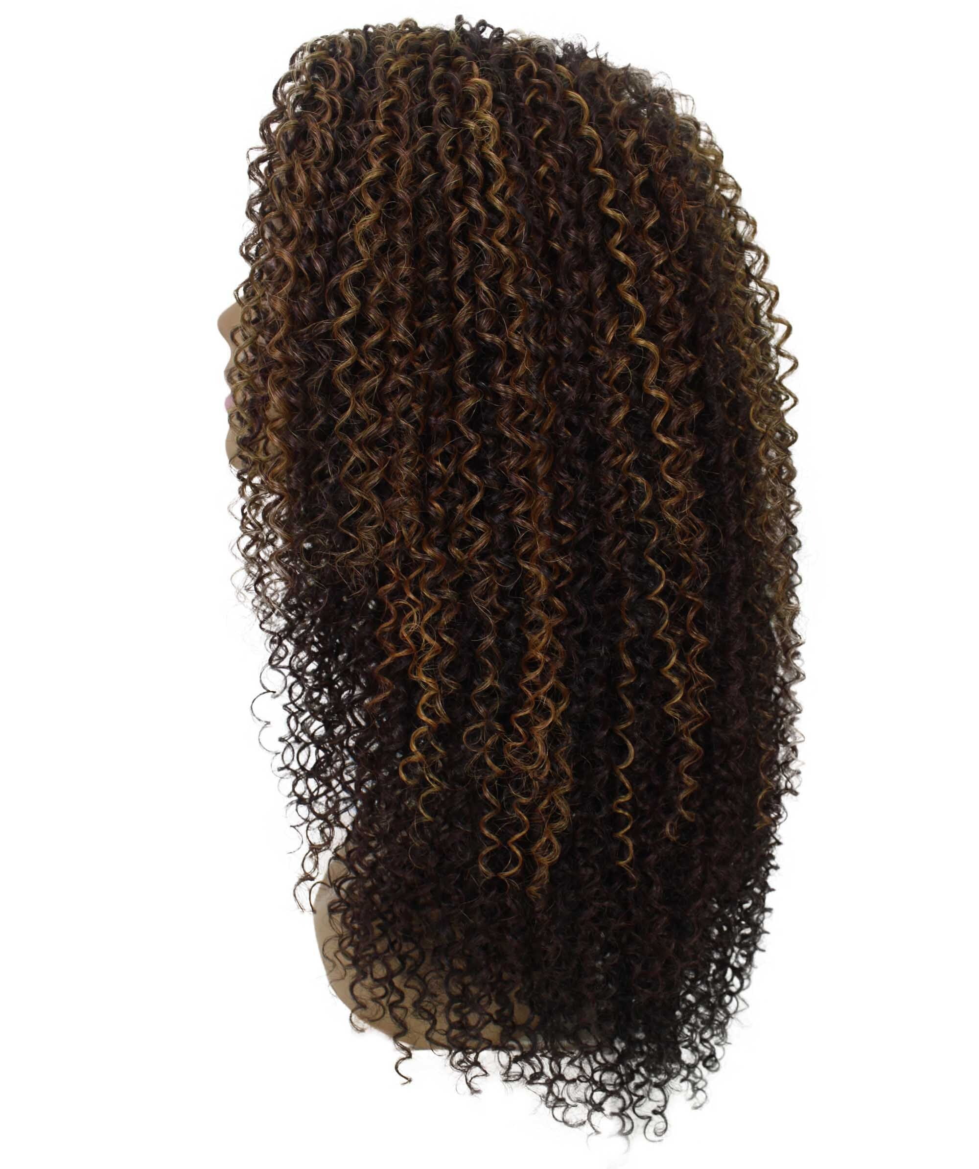 LUXLUXE Serenity Curly Ringlet 22 in Long Lace Front Wig, Heat Resistant Fibers, Medium Brown Color