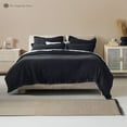thumbnail image 3 of The Tangerine Store 3-Piece Linen Cotton Mix Duvet Cover Set 104x100 inches - California King Size, Charcoal Black Embroidered Edge - Zip Closure, 4 Corner Ties, Pre-Washed Fabric, 3 of 6
