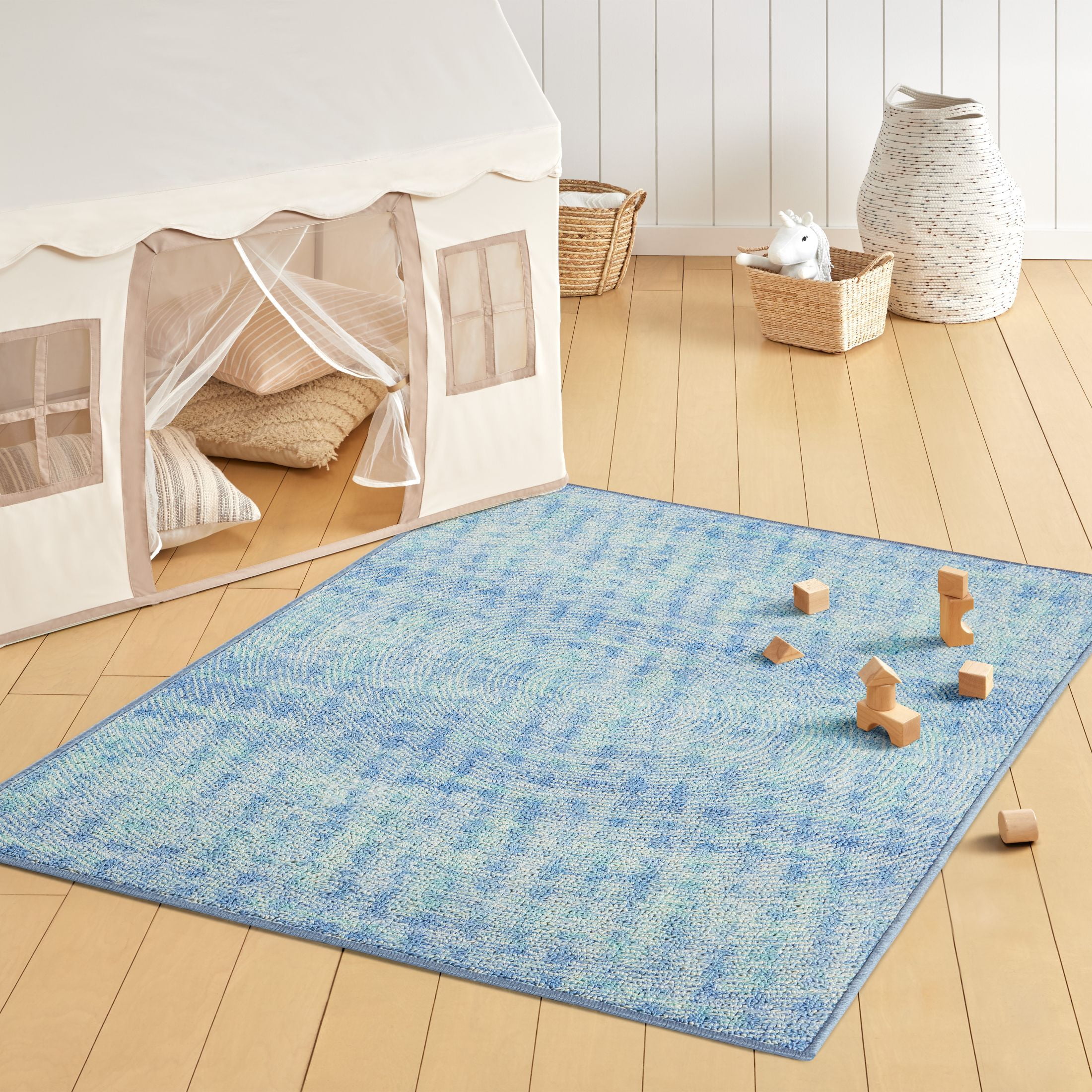 Mainstays Washable Indoor Area Rug, Abstract Blue, 35.43"x55.12"