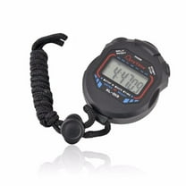 Digital Sports Stopwatch Timer | Handheld LCD Chronograph | Alarm & Hourly Chime | 12/24 Hour Display | Shows Hour Minute Second Month Date Day | Battery Included | Black | 8x6.4x2cm