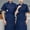8# Navy, variant on Men Women Chef Coat Short Sleeve Button Closure Stand Collar Chef Work Clothes Uniform for Restaurant Kitchen Hotel Gray M