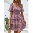 thumbnail image 2 of PRETTYGARDEN Women's Floral Summer Short Dress Square Neck Short Sleeve Tiered Ruffle Boho Swing Dresses, 2 of 6