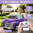 thumbnail image 7 of Xuanlur 12V 7AH Ride on Toys for Kids, Licensed Chevrolet 3100 Pickup Ride on Truck w/Parents Control, Electric Cars w/Storage Space, 3-Speeds, LED Lights, Music, Retro Style, Purple, 7 of 7