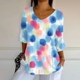 thumbnail image 2 of Tittly Cute Summer Tops for Women, 3/4 Sleeve Shirts for Women Dressy Tunic Tops Casual Wear with Floral, Graphic Tees for Women, V Neck T Shirts for Women Blue M, 2 of 5