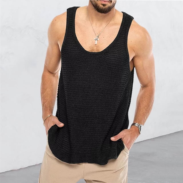 Dvkptbk Gilet Sans Manches Décontracté pour Hommes, Tricoté, Col Rond, Uni