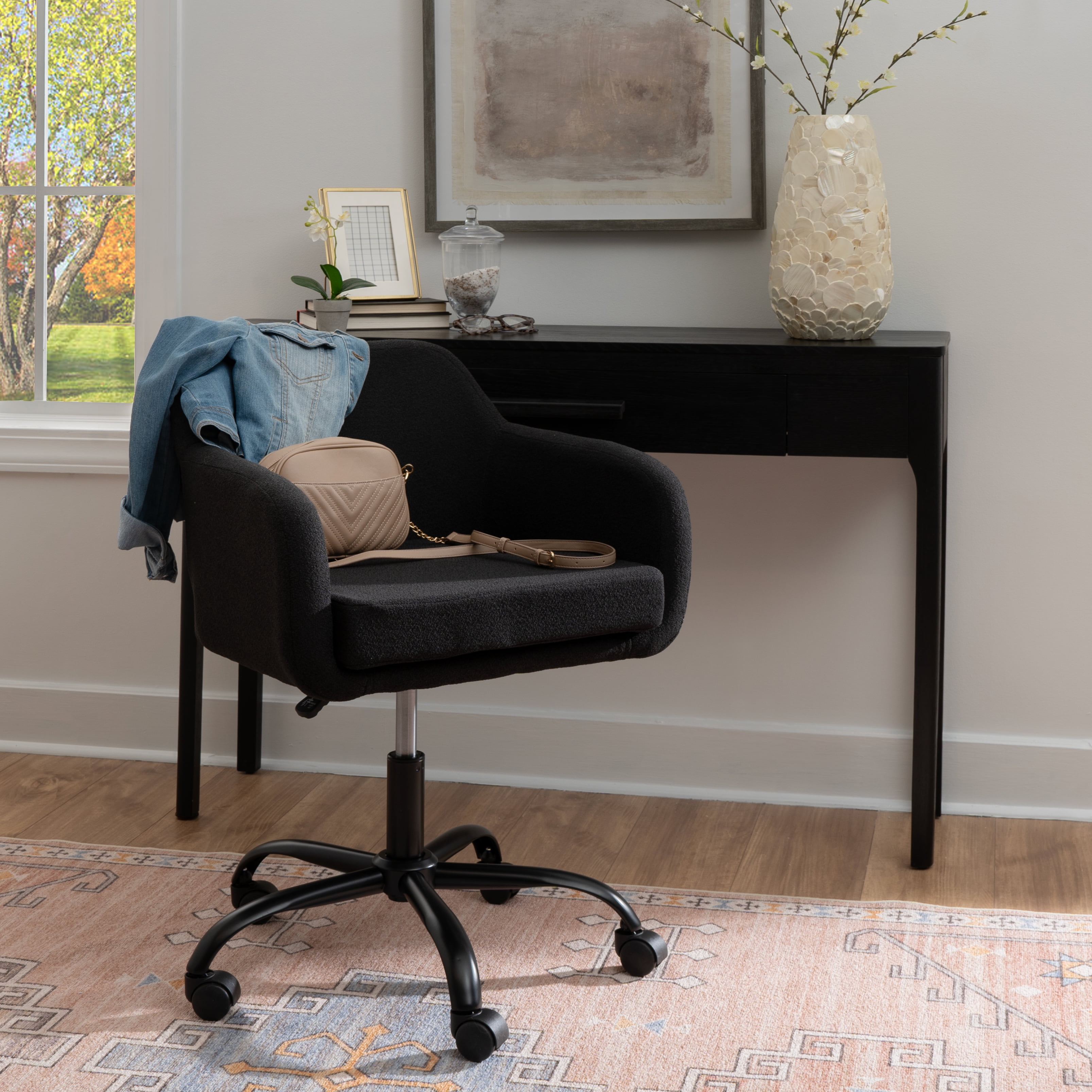 Linon Rylan Office Desk Chair with Adjustable Height and Swivel, Black