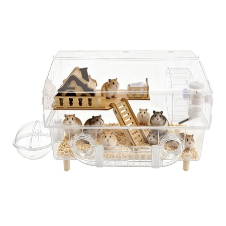 Hamster Cage Clear Acrylic Hamster House Habitat Gerbil Cage with Full Transparent Viewing 17.7''L x 11.8''W x 13''H