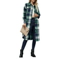 thumbnail image 3 of Women Fall Flannel Plaid Long Sleeves Jacket Oversized Button Down Long Shirt Jacket Green XL, 3 of 9