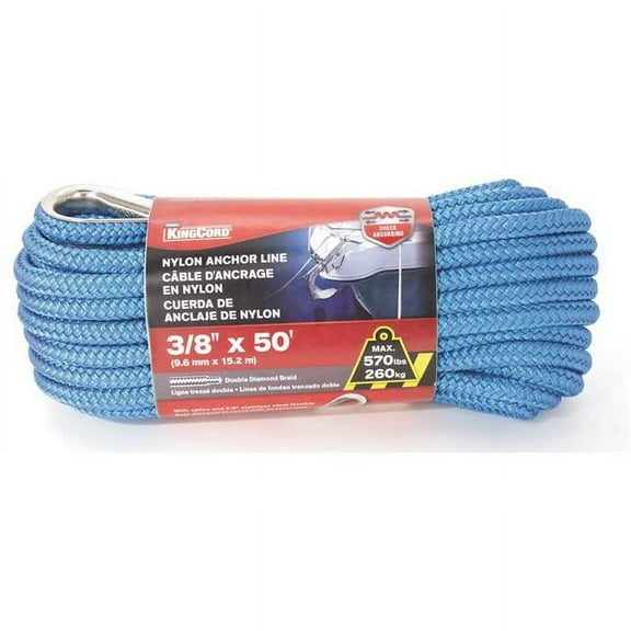 The Mibro Group 459011BG 0.375 in. x 50 ft. Nylon Double Braid Anchor Line Rope, Blue