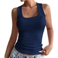 thumbnail image 3 of Summer Womens Tank Tops Square Neck Fitted Sleeveless Shirts for Women Ribbed Basic Top Dark Blue L, 3 of 8