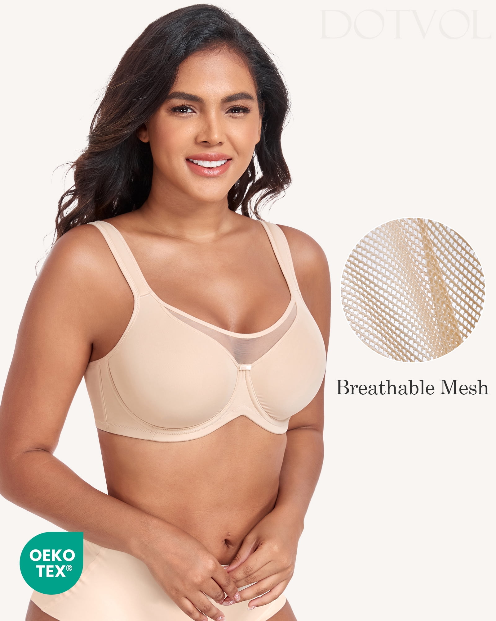 Exerin Women's Minimizer Full Coverage Underwire U-Back Unlined Plus Size Bra(40C,Beige)