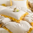 thumbnail image 6 of Move Over Beige Grey Yellow Ruffle Bedding Sets Queen Linen Grey Yellow Reversible Duvet Cover Set Washed Microfiber Yellow Ruffled Pattern No Filling, 6 of 9