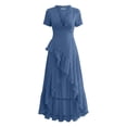 thumbnail image 5 of Lenpel Summer Dresses for Women Dressy Casual V Neck Beach Dresses Flowy Ruffle Asymmetric Hem Short Sleeve Maxi Sundresses, 5 of 5