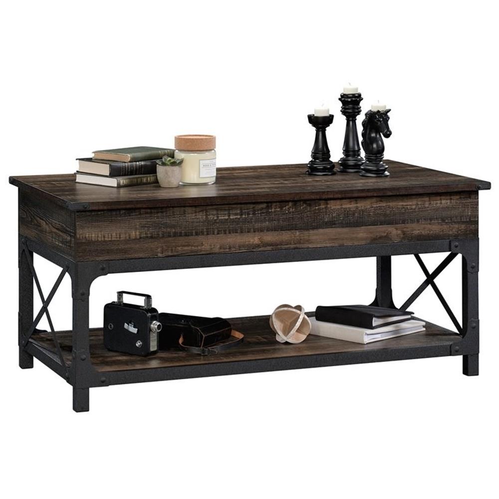 Pemberley Row Engineered Wood and Metal Carbon Oak Coffee Table Rectangular Lift-Top 41.30" x 22.32" x 18.59"