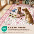 thumbnail image 4 of Design&I 8'x10' Washable Area Rug Pink Scrolling Vintage Botanical Border Decorative Shack Large for King Size Bedroom, Under Bed, Sleek Flatweave Pet Friendly, 4 of 7