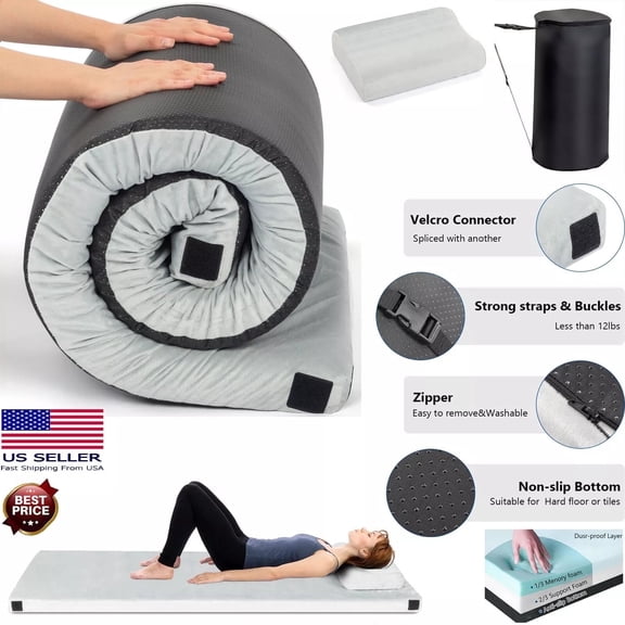 75in CertiPUR-US Memory Foam Camping Mattress Pad, Portable Foam Sleeping Pad for Camping, Roll up Sleeping Mat for Adults , Car, Tent SUV Cot Mattress,Gray