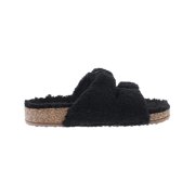 Steve Madden Womens Closer Shearling Footbed Sandals Black 6 Medium (B,M)