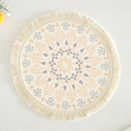 

Bohemian Style Round Place Mat Cotton Woven Place Mat Fabric Printed Tassel Place Mat Home Decorative Heat Insulation Mat