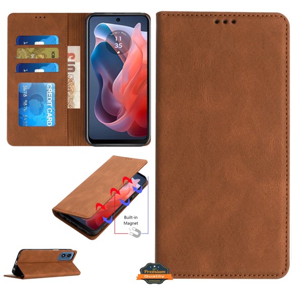 For Apple iPhone 16 (6.1") Wallet Pouch with Credit Card Holder Flip Card Slots, Kickstand and Magnetic Closure PU Vegan Leather Phone Case Cover by Xpression - Brown
