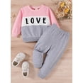 thumbnail image 3 of Bagilaanoe Toddler Baby Girl Long Pants Set Letter Print Long Sleeve Sweatshirt Pullover Tops + Sweatpants 12M 18M 24M 3T 4T 5T Kids Casual Sweatsuits, 3 of 9