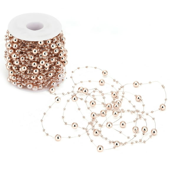Fyydes Pearl Beads Chain,30M Rose Gold ABS Imitation Pearl String Beads Chain for DIY Craft Garland Wedding Centerpieces Party Supplies,Wedding Decoration