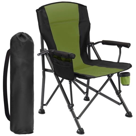 330lb Capacity Portable Camping Chair, Heavy Duty Folding Outdoor Lawn Chair with Cup Holder (Green)