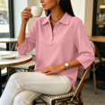 thumbnail image 6 of 3/4 Sleeve Solid Polo Shirts for Women Button Collar Lightweight Dressy Golf Blouses Watermelon Red 3XL, 6 of 9