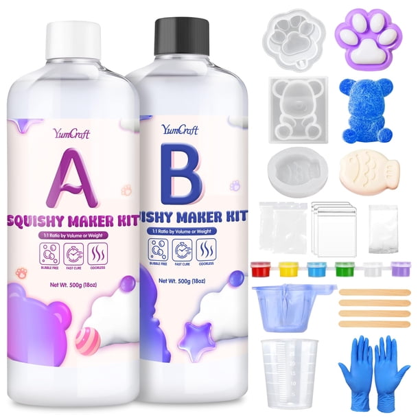 Kit de Fabricación de Squishy con Gel de Silicona YumCraft 1L con 3 Moldes